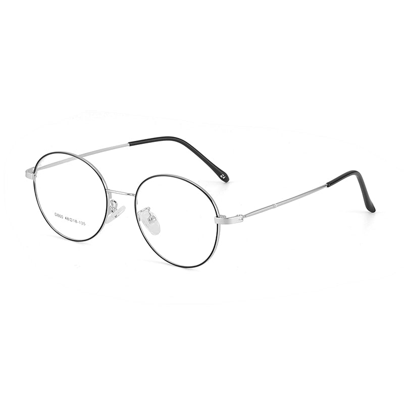 Unisex Round Alloy Frame Eyeglasses Sc860 Frame Bclear black silver  