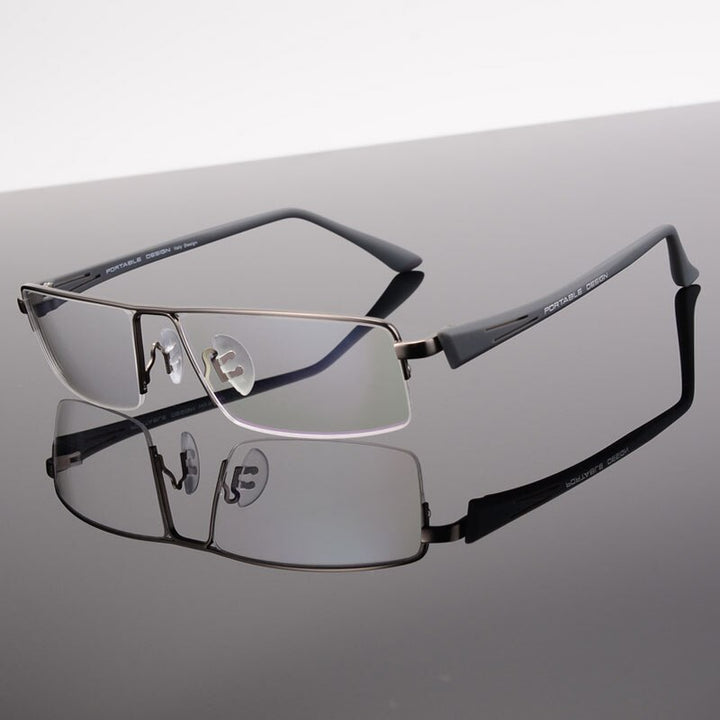 Hotochki Men's Semi Rim Rectangular Alloy Frame Eyeglasses P8157 Semi Rim Hotochki gray  
