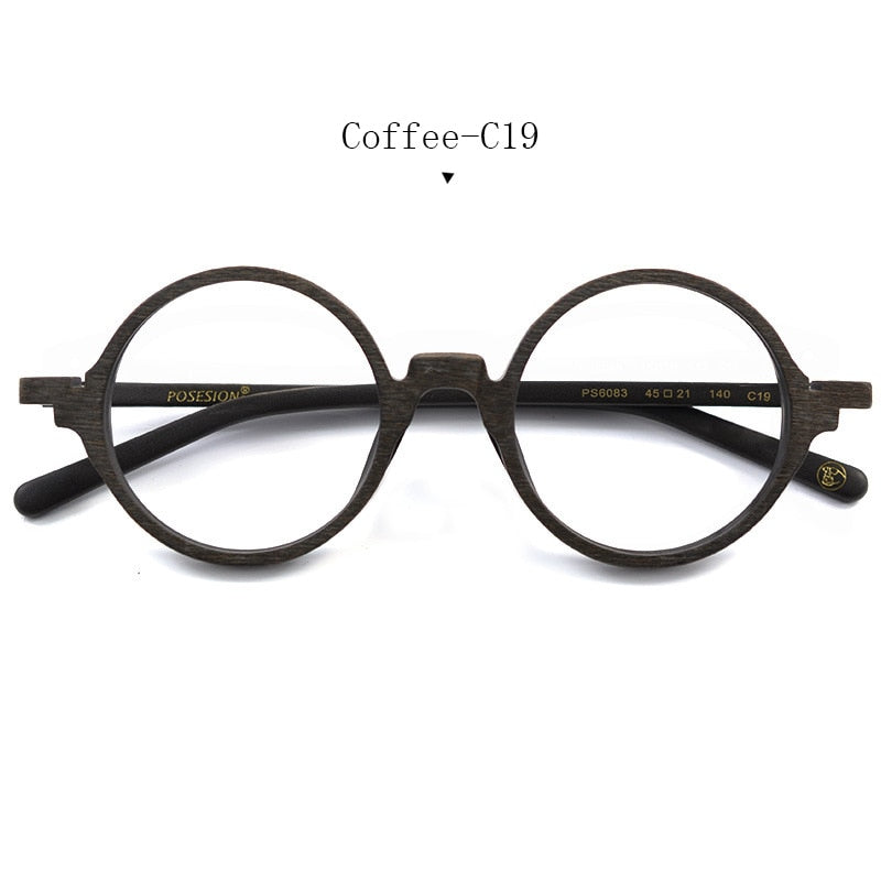 Hdcrafter Unisex Full Rim Round Metal Wood Frame Eyeglasses Ps6083 Full Rim Hdcrafter Eyeglasses Coffee  