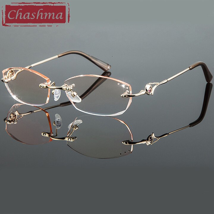 Chashma Ottica Women's Rimless Square Oval Titanium Eyeglasses 8007 Tinted Lenses Rimless Chashma Ottica Gold  