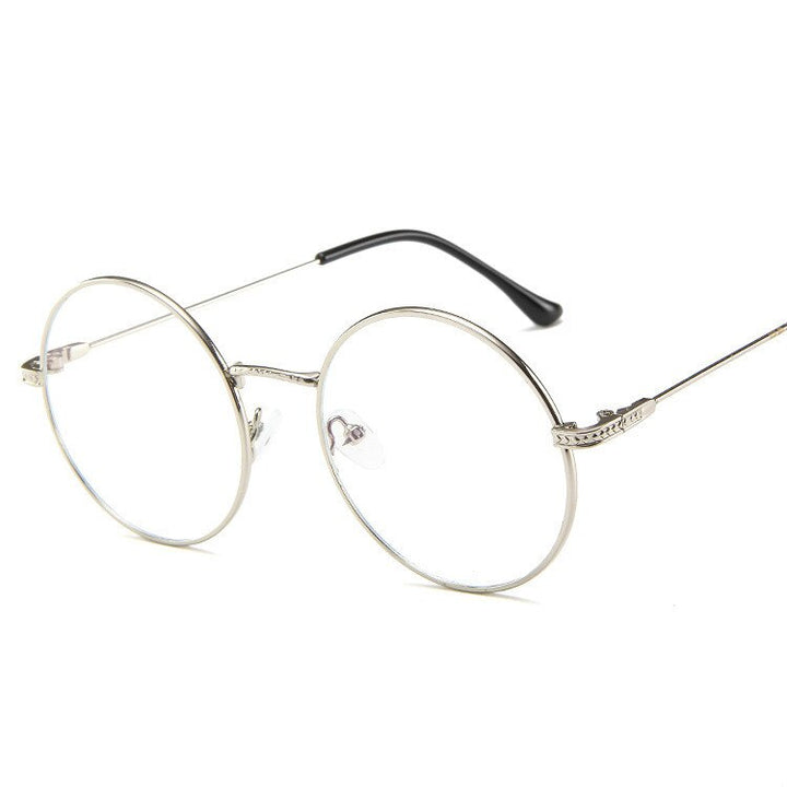 Unisex Round Anti Blue Light Lenses Full Frame Eyeglasses Anti Blue Brightzone Silver  