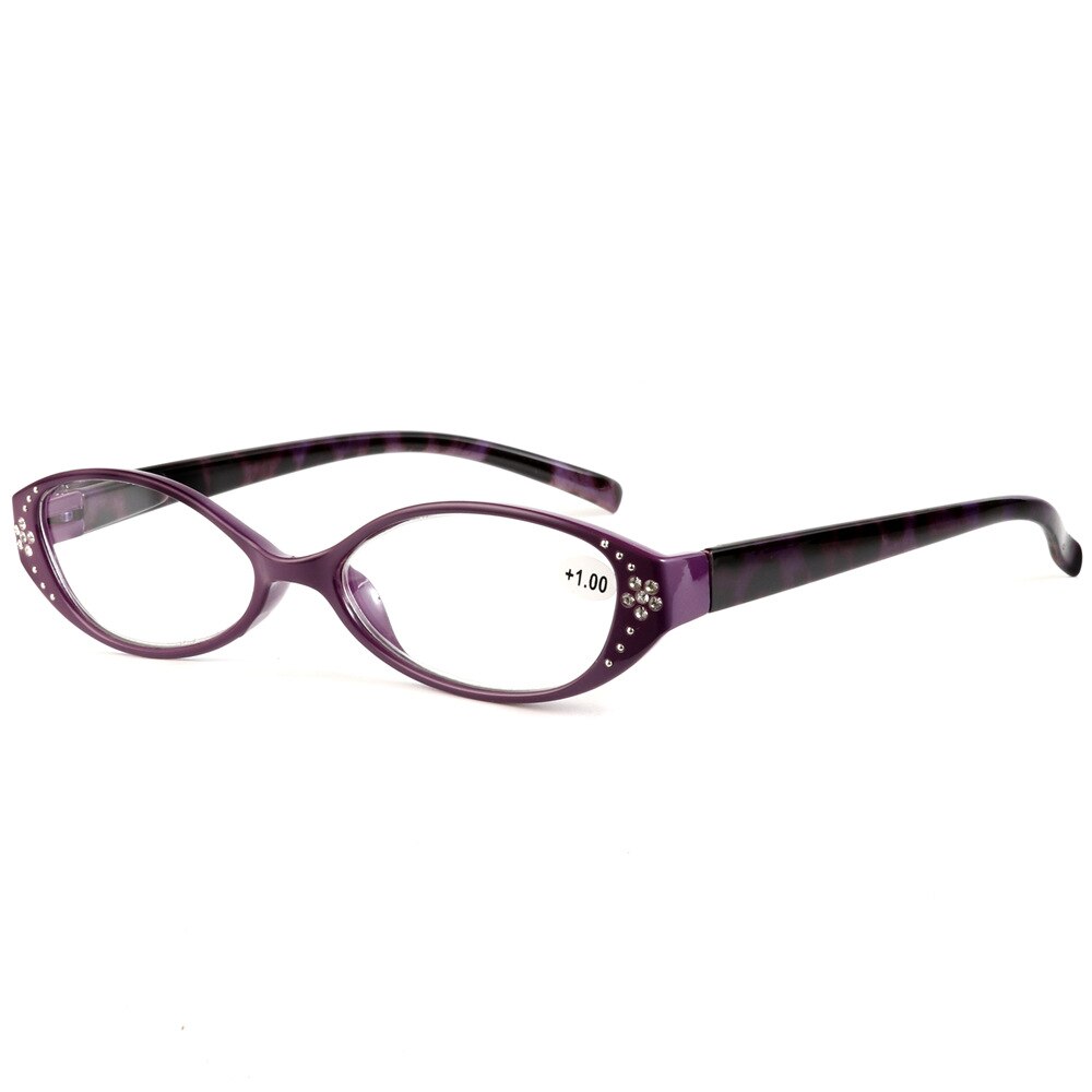 Unisex Reading Glasses Leopard Eyeglasses Diamonds Cr39 Reading Glasses Brightzone +100 Purple 