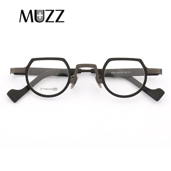 Muzz Men's Full Rim Irregular Flat Top Round Titanium Frame Eyeglasses T7020 Full Rim Muzz C1  