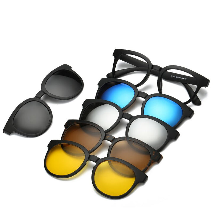 Unisex Eyeglasses Clip On Sunglasses 5 +1 Set 2201 Clip On Sunglasses Brightzone   