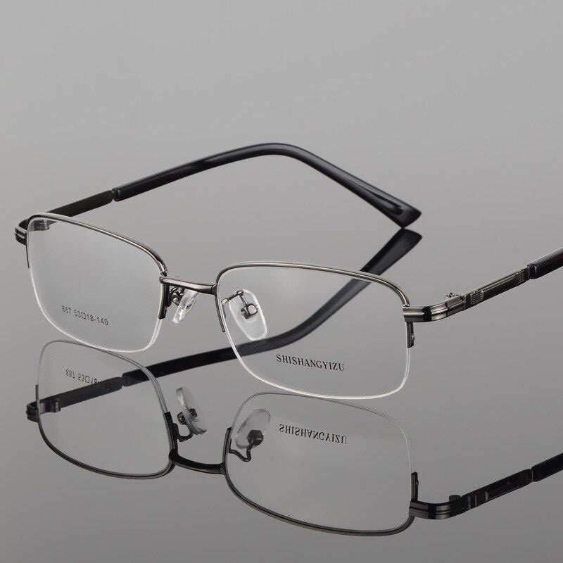 Men's Half Rim Eyeglasses Alloy Frame S887 Semi Rim Bclear gray  