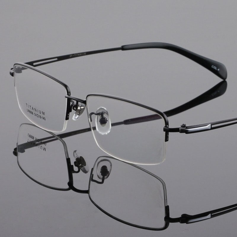 Men's Titanium Frame Half Rim Eyeglasses Lr8906 Semi Rim Bclear black  