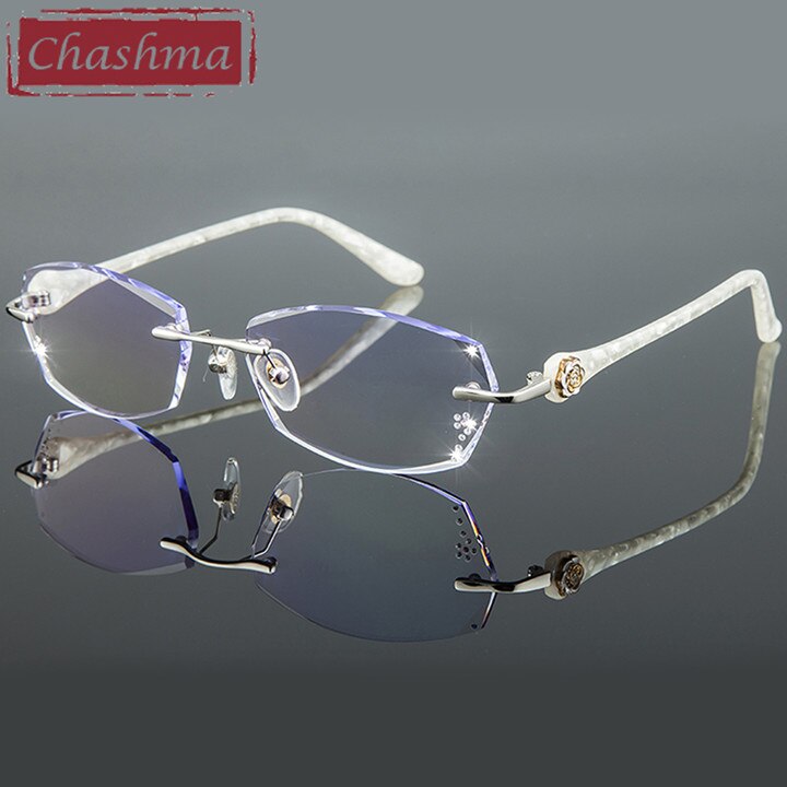 Chashma Ottica Women's Rimless Irregular Rectangle Titanium Eyeglasses Tinted Lenses 58031 Rimless Chashma Ottica White  