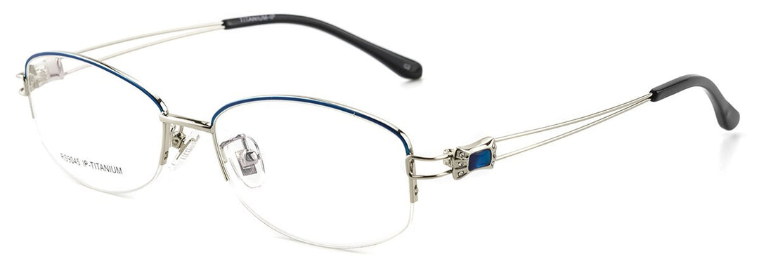 Aissuarvey Women's Semi Rim Titanium Frames Eyeglasses Rhinestones As75045 Semi Rim Aissuarvey Eyeglasses Blue Silver  