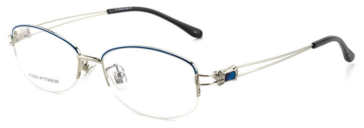Aissuarvey Women's Semi Rim Titanium Frames Eyeglasses Rhinestones As75045 Semi Rim Aissuarvey Eyeglasses Blue Silver  