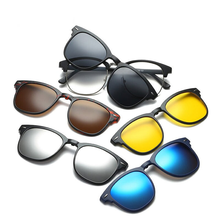Unisex Clip On Polarized Sunglasses Magnetic 5 Piece Set Eyeglasses 2201A Sunglasses Brightzone   