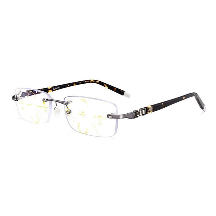 Hotochki Men's Rimless Titanium Alloy Frame Progressive Reading Glasses Anti Blue Light 656 Reading Glasses Hotochki +100 gray 