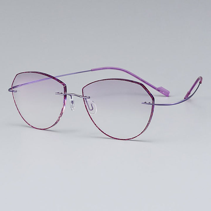 Women's Eyeglasses Ultra-light Titanium Alloy Rimless Gradient Purple T80897 Rimless Gmei Optical Default Title  