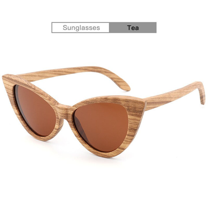 Hdcrafter Women's Full Rim Wood Cat Eye Frame Polarized Sunglasses Sunglasses HdCrafter Sunglasses Tea  
