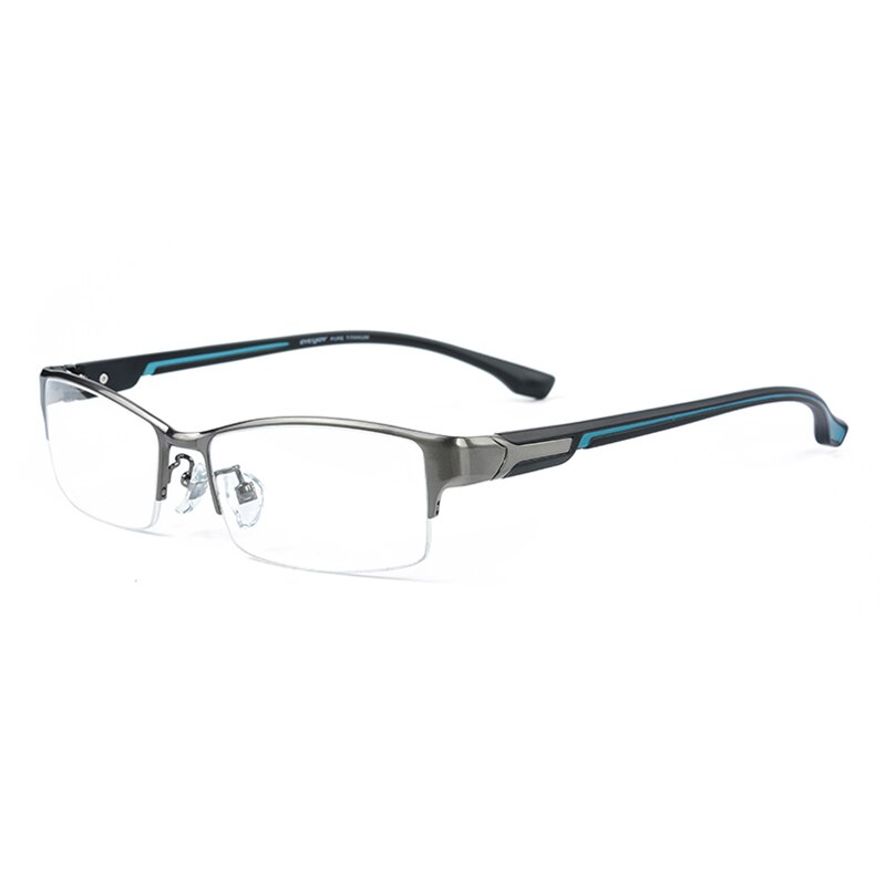 Reven Jate Super Men Eyeglasses Frame Ultra Light-Weighted Flexible Ip Electronic Plating Metal Material Rim Glasses Frame Reven Jate Gray-Blue  