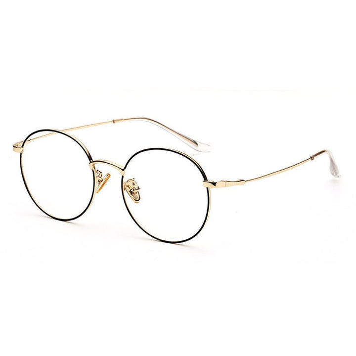 Hotochki Unisex Full Rim Round Alloy Frame Eyeglasses 77507 Full Rim Hotochki Black Gold  