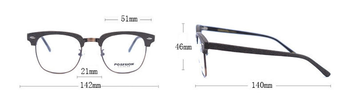 Hdcrafter Unisex Full Rim Round Metal Wood Frame Eyeglasses Ps7090 Full Rim Hdcrafter Eyeglasses   