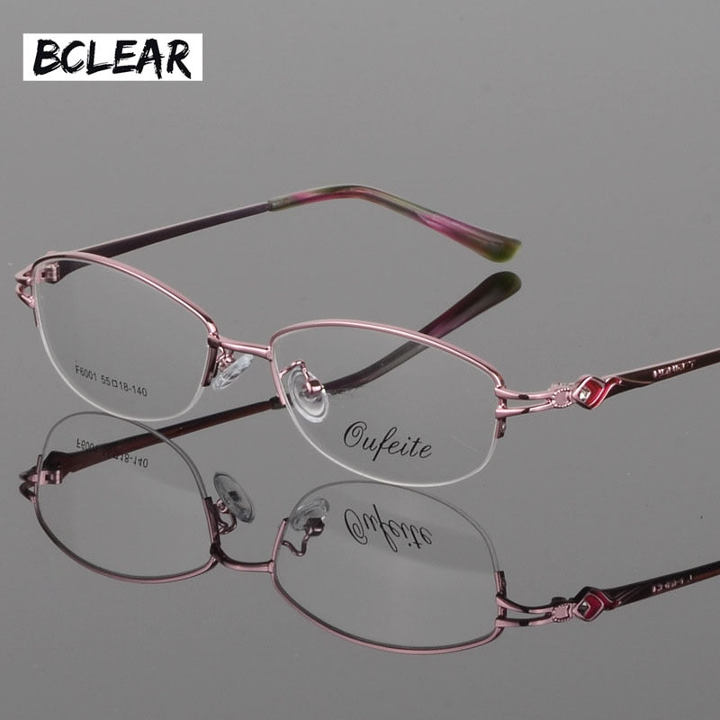 Women's Half Rim Eyeglasses Alloy Frame Sf6001 Semi Rim Bclear Pink  