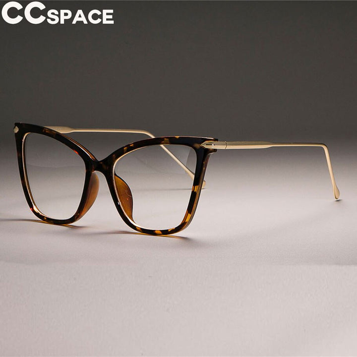 CCSpace Women's Full Rim Oversized Square Cat Eye Acetate Frame Eyeglasses 45077 Full Rim CCspace C13 leopard  