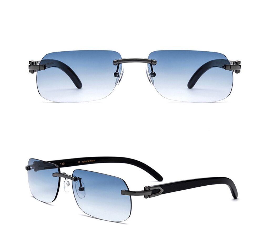 Aissuarvey Men's Rimless Rectangle Alloy Frame Horn Temple Polarized Sunglasses As183008161 Sunglasses Aissuarvey Sunglasses Blue  