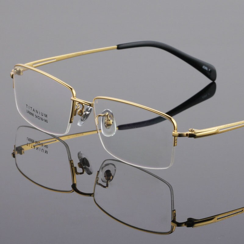Men's Titanium Frame Half Rim Eyeglasses Lr8906 Semi Rim Bclear Gold  