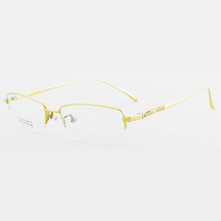 Aissuarvey Men's Semi Rim Titanium Frame Eyeglasses As180471 Semi Rim Aissuarvey Eyeglasses Gold  