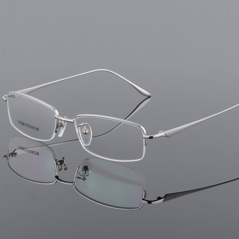 Unisex Titanium Half Rim Eyeglasses Round Box Frame 8272 Semi Rim Bclear Silver  