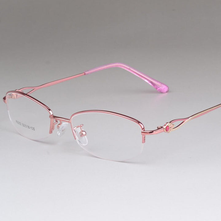 Women's Alloy Semi Rim Frame Eyeglasses  F6052 Semi Rim Bclear Pink  