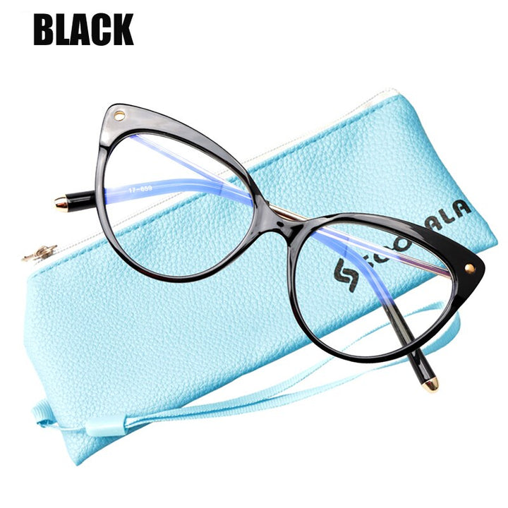 Soolala Anti Blue Ray Women's Semi Rim Anti Fatigue Glasses Tr90 Cat Eye Blue Light Blocking Frames SooLala Black  