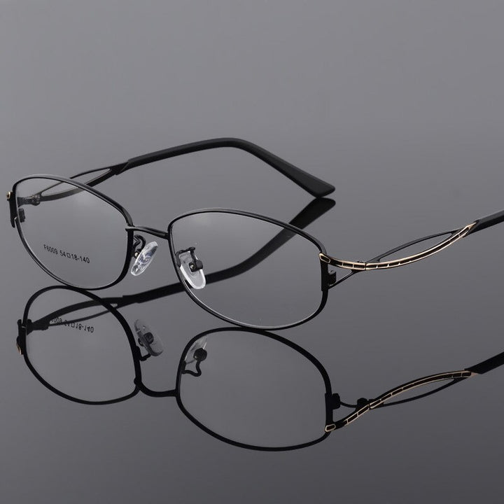 Women's Oval Full Rim Alloy Frame Eyeglasses F6009 Full Rim Bclear black  