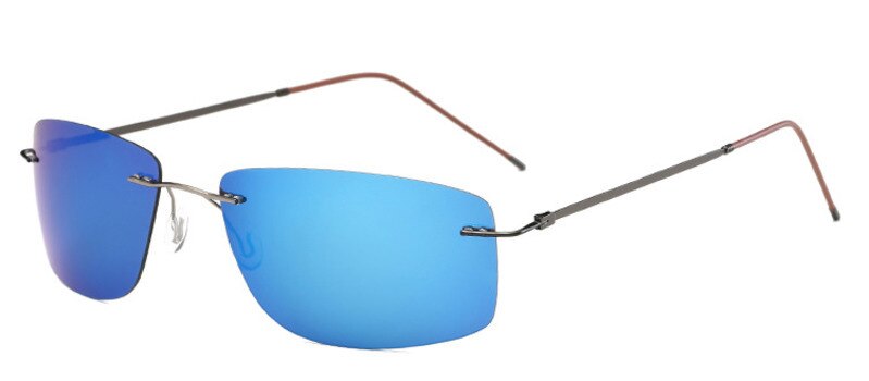 Men's Sunglasses Polarized Rimless Titanium Mirror Color Sunglasses Brightzone Gun Rim Blue  
