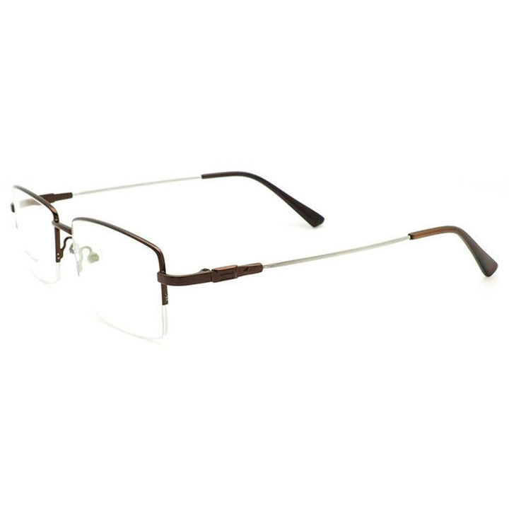 Reven Jate Men's Semi Rim Square Titanium Alloy Eyeglasses Frames Reven Jate Brown  