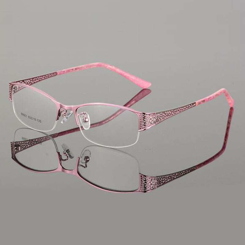 Reven Jate Women's Semi Rim Rectangle Alloy Eyeglasses 99001 Frames Reven Jate pink  