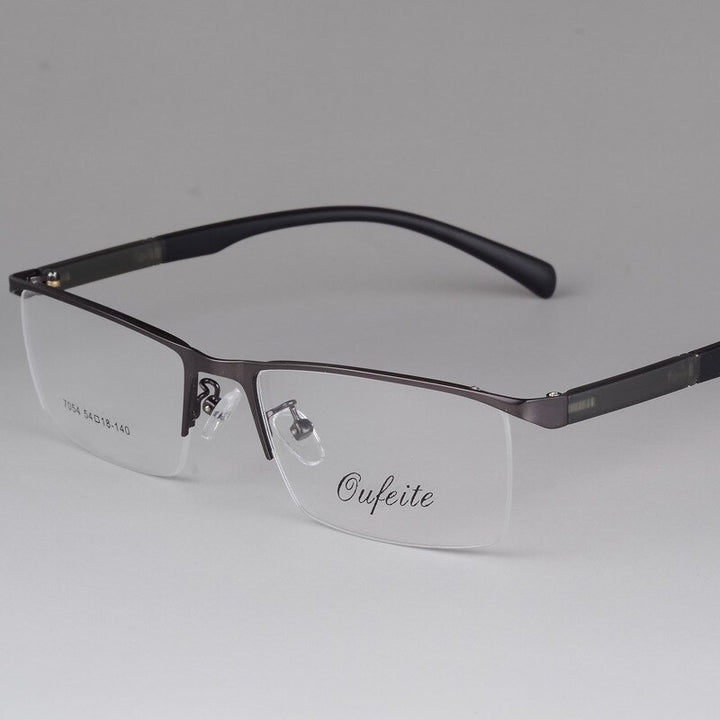 Men's Semi Rim Eyeglasses Alloy Frame S7054 Semi Rim Bclear gray  