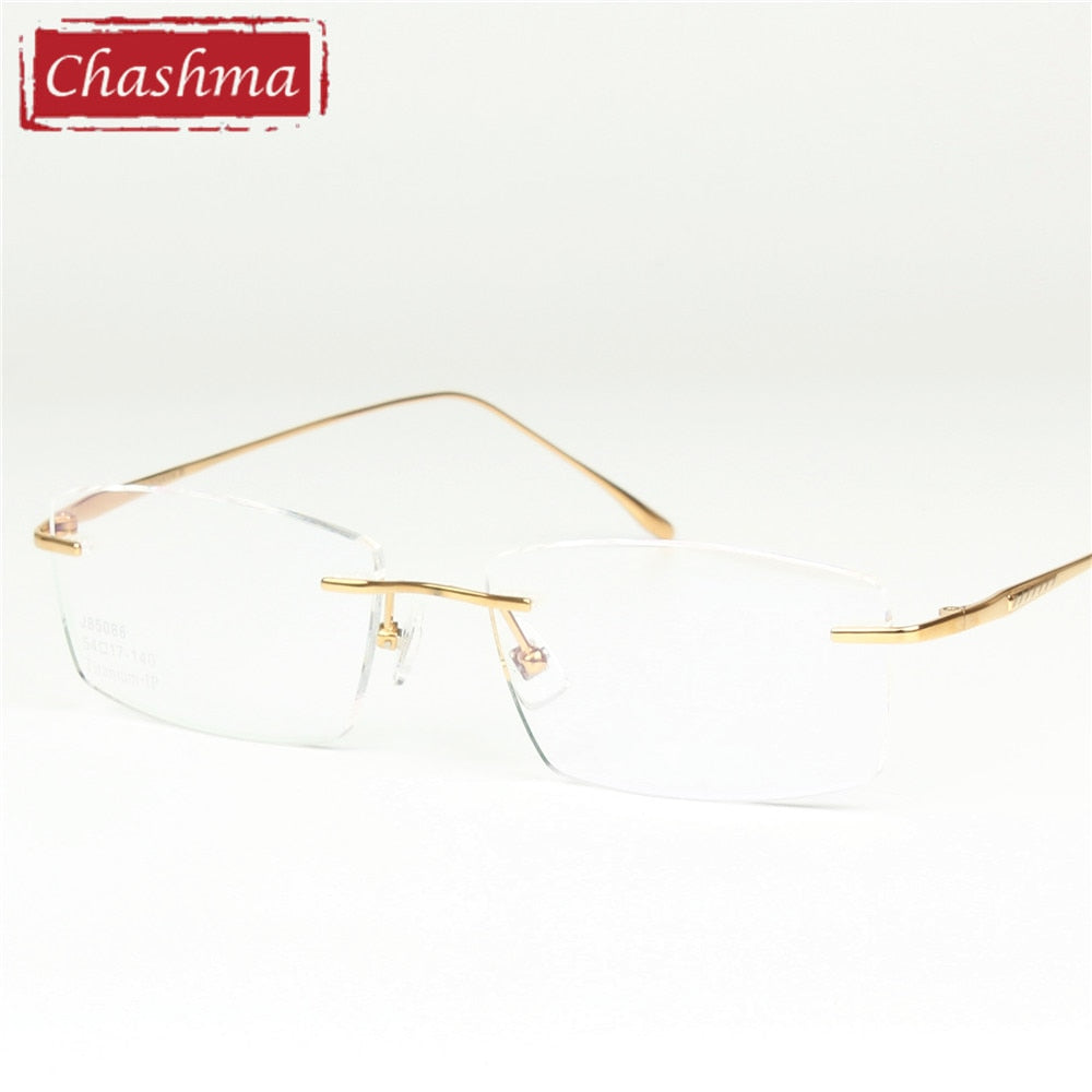 Chashma Ottica Unisex Rimless Square Titanium Eyeglasses 85086 Rimless Chashma Ottica Gold  