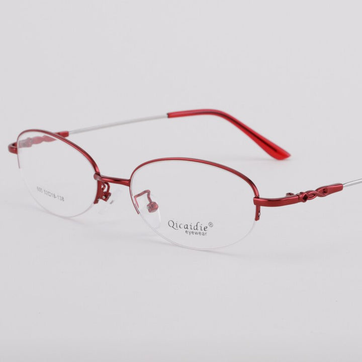 Women's Memory Alloy Semi Rim Frame Eyeglasses 605 Semi Rim Bclear Red  