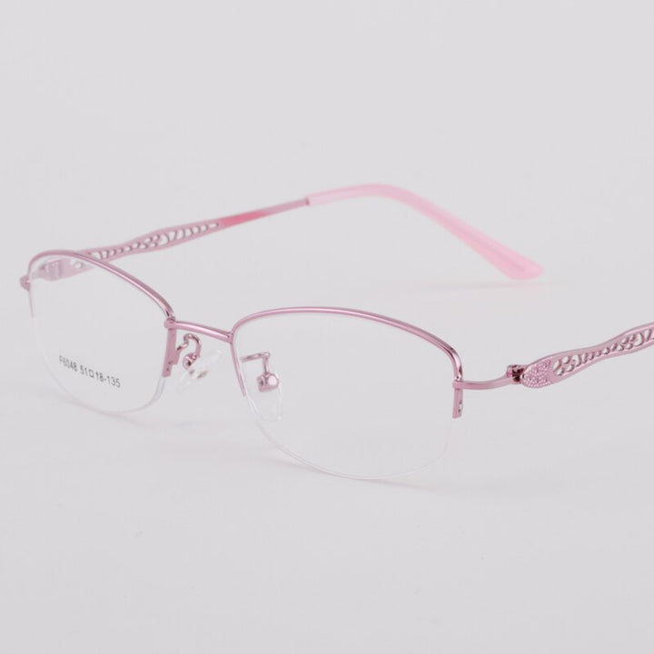 Women's Half Rim Hollow Alloy Frame Eyeglasses 6048 Semi Rim Bclear Pink  