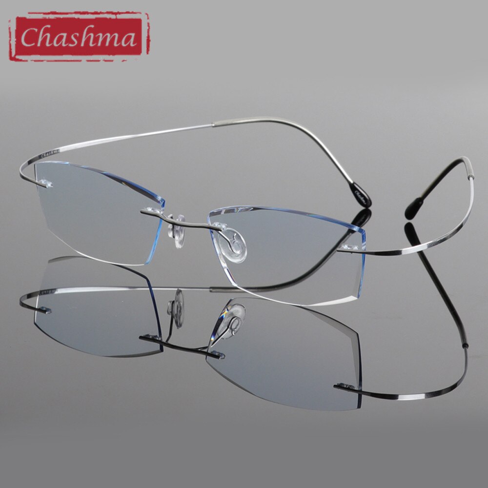 Chashma Ottica Men's Rimless Rectangle Titanium Eyeglasses Tinted Lenses 6074m Rimless Chashma Ottica   