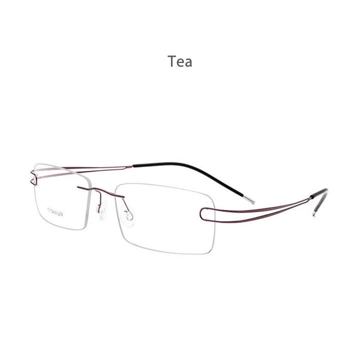 Hdcrafter Unisex Rimless Rectangle Titanium Frame Eyeglasses 50003 Rimless Hdcrafter Eyeglasses Tea  