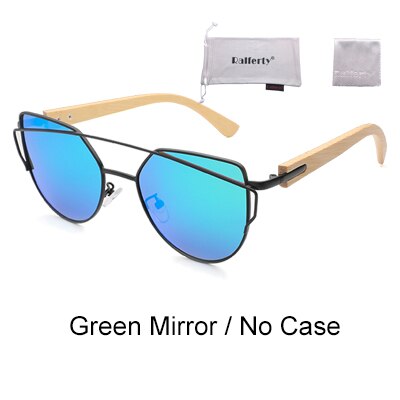 Ralferty Women's Cat Eye Bamboo Wood Mirror Sunglasses K1585 Sunglasses Ralferty Green - No Case China As picture
