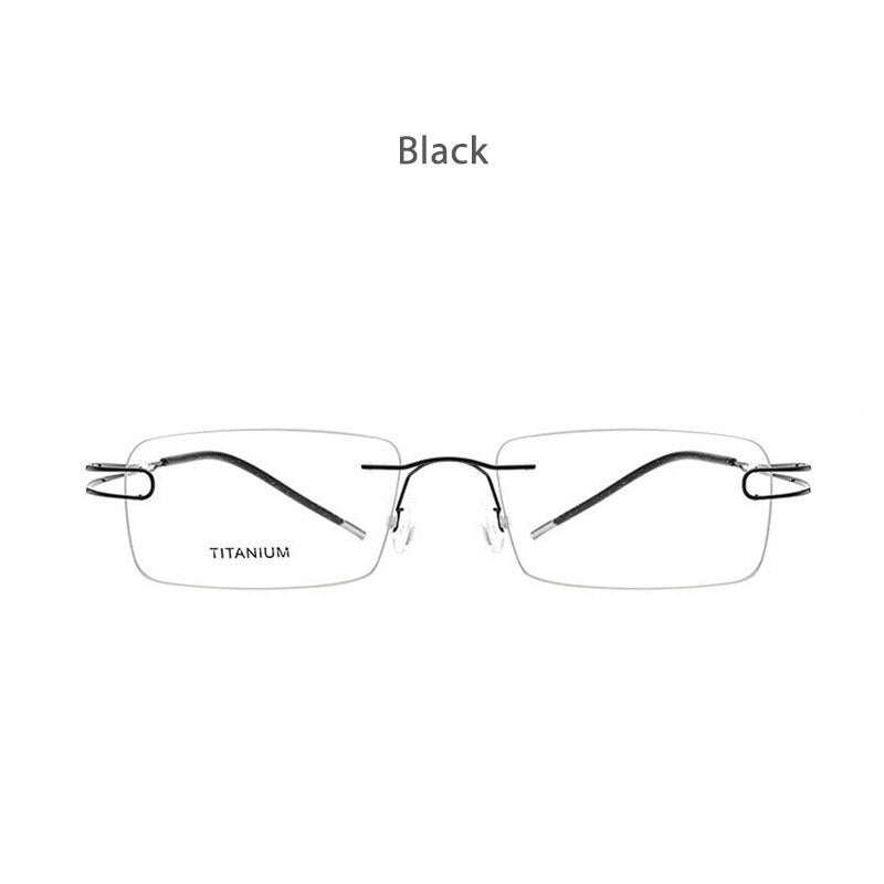Hdcrafter Unisex Rimless Rectangle Titanium Frame Eyeglasses 50003 Rimless Hdcrafter Eyeglasses Black  
