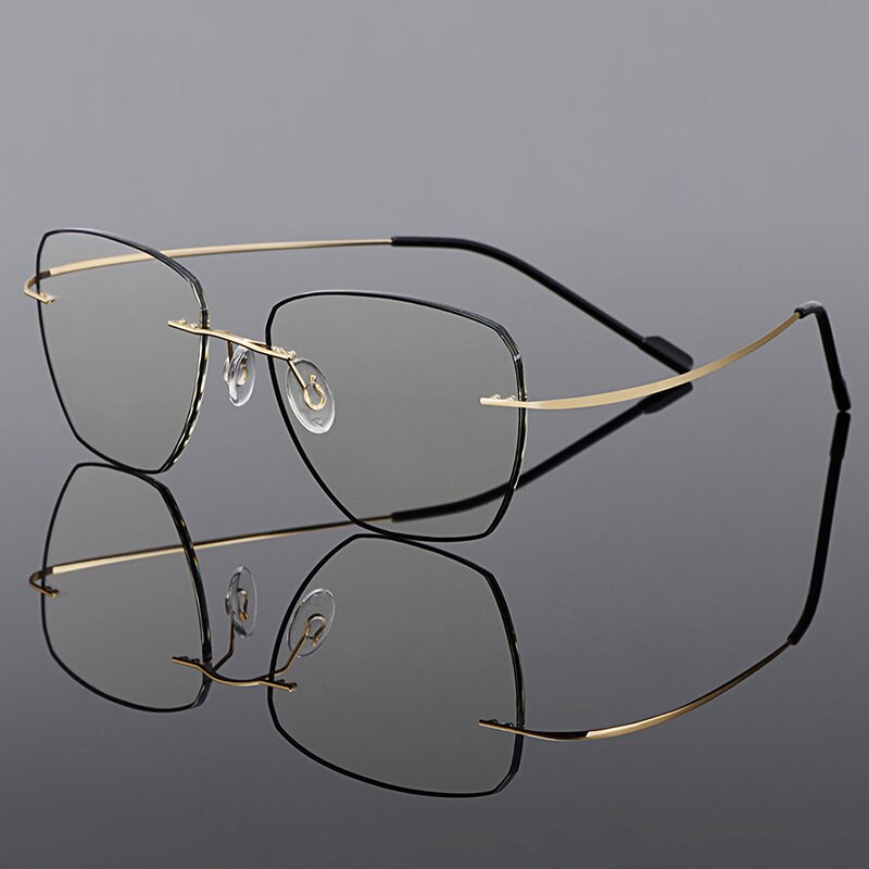 Men's Eyeglasses Golden Titanium Alloy Rimless Gradient Grey Tint Q90010 Rimless Gmei Optical Default Title  