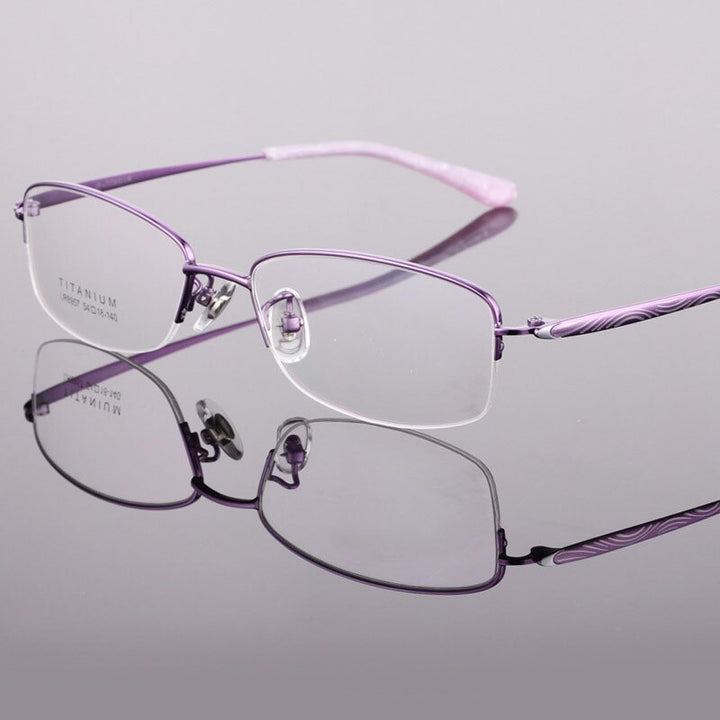 Women's Titanium Semi Rim Frame Eyeglasses Lr8957 Semi Rim Bclear Purple  