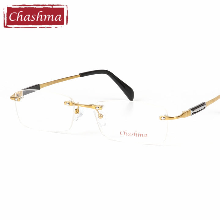 Chashma Ottica Men's Rimless Square Titanium Eyeglasses 6627 Rimless Chashma Ottica Gold  