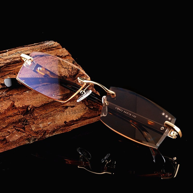 Hotochki Men's Rimless Square Frame Reading Glasses Tinted Lenses Cr802 Reading Glasses Hotochki   