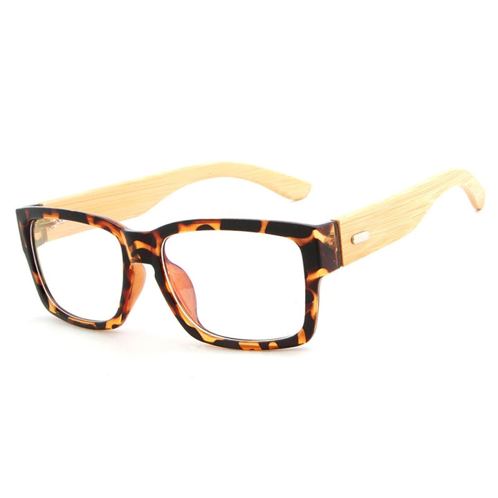 Unisex Eyeglasses Oversized Wooden Frame Rectangle 6823 Frame Hdcrafter Eyeglasses Leopard  