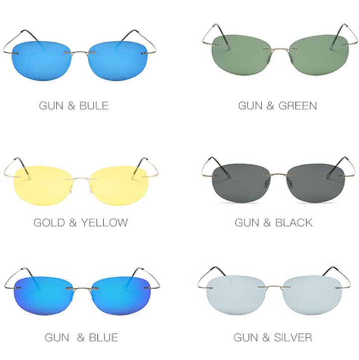 Men's Sunglasses Polarized Mirrored Sport Rimless Titanium Sunglasses Brightzone   
