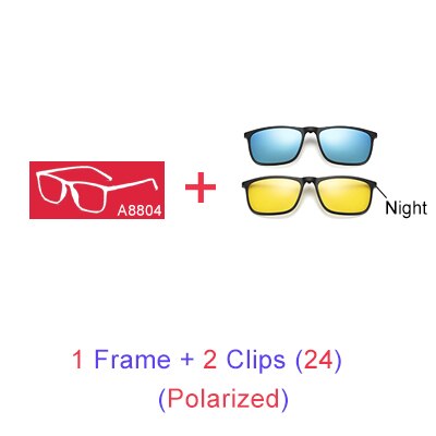 Ralferty Magnetic Sunglasses Men 5 In 1 Polarized Clip On Women Square Sunglases Ultra-Light Night Vision Glasses A8804 Clip On Sunglasses Ralferty 1 Frame 2 Clips 24 Blue Frame 