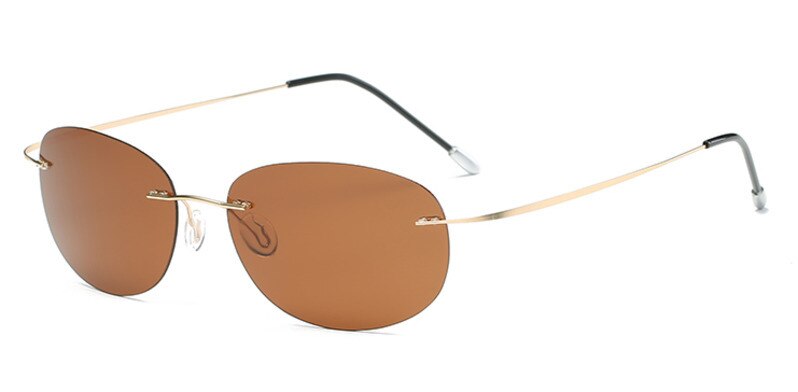 Men's Sunglasses Polarized Mirrored Sport Rimless Titanium Sunglasses Brightzone Gold Rim Tea  