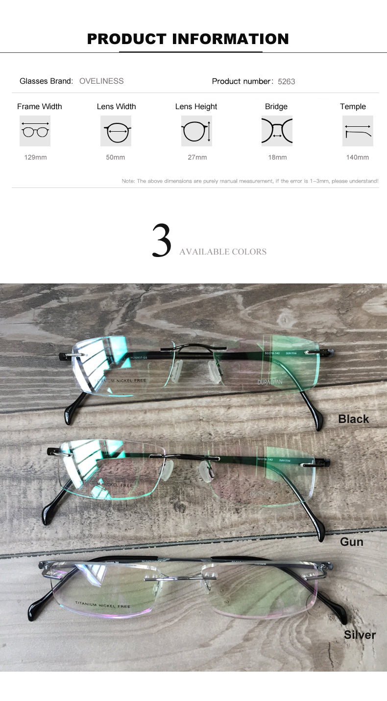 Oveliness Men's Rimless Rectangle Titanium Eyeglasses 5263 Rimless Oveliness   