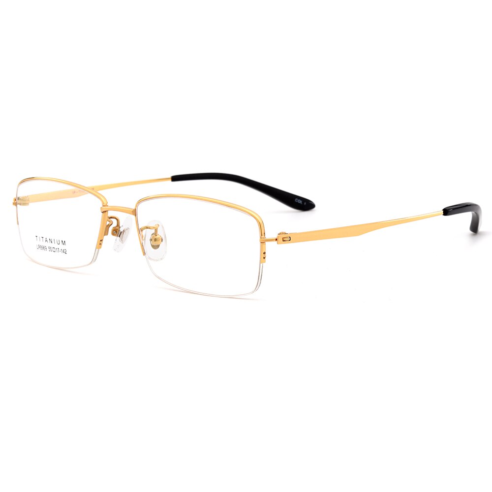 Men's Eyeglasses Ultralight 100% Pure Titanium Half Rim Lr8969 Semi Rim Gmei Optical Golden  